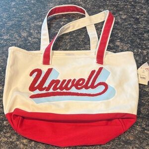 Unwell Red & Cream Canvas Tote Bag - Casual Everyday Carry bnwt